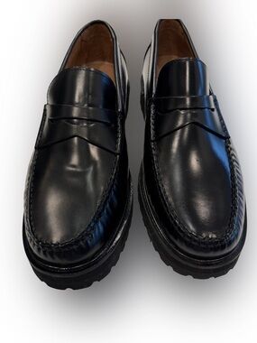 Donald Pliner Men’s Judd Penny Loafers Black Leather Lug Sole Sz 8.5 NEW